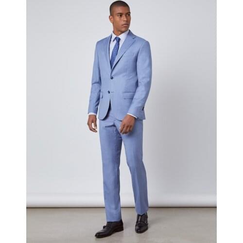 Jacket+Pants) Handsome Light Blue Slim Fit 2 Piece Groom Tuexdos For Wedding Formal Prom Suit Party Evening Blazer Custom Made