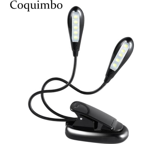 Dual Arms Music Stand Reading Book Light Battery Operated Lamp Clip On Portable Lights for Piano Travel E-reader&Bed Headboard