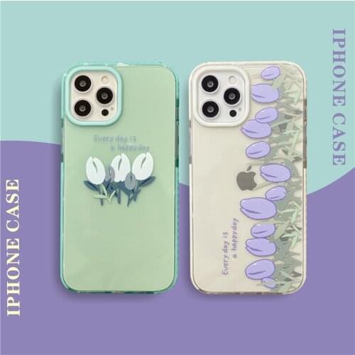 Luxury Tulips Transparent Case for iPhone 12 Pro Max Back Phone Cover for 12 Mini 11 Pro Max X XS XR 8 7 Plus SE 2020 Capa