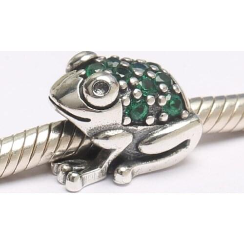 Authentic S925 DIY Jewelry Cute Frog Charm fit Lady Bracelet Bangle Lady Gift Enamel Green CZ Bead