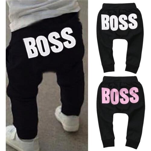 Lucky 2Color Kids Kleding Pants Letter BOSS Print Black Fashion Baby Trousers Casual Children Clothes