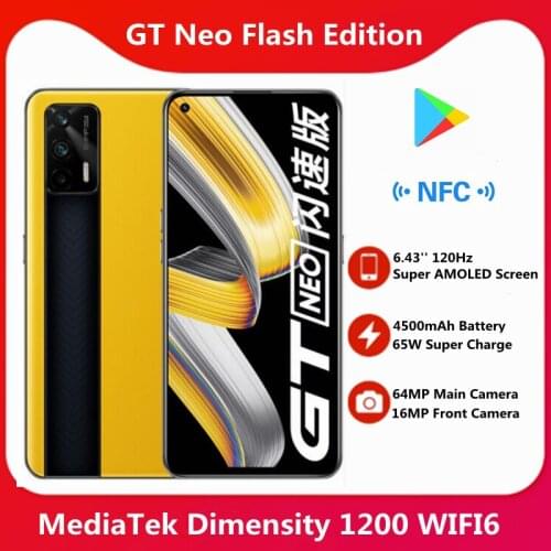 Realme GT Neo Flash Edition 5G MTK Dimensity 1200 6.43'' Super AMOLED Screen 4500mAh 65W Super Charge 120Hz 64MP Camera