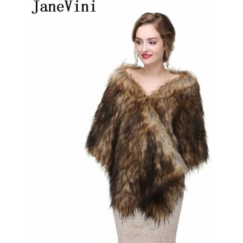 JaneVini 2020 Stylish Bridal Boleros Faux Fur Wedding Capes Shawl Wrap Fur Stoles Coat Evening Party Top bolero femme mariage