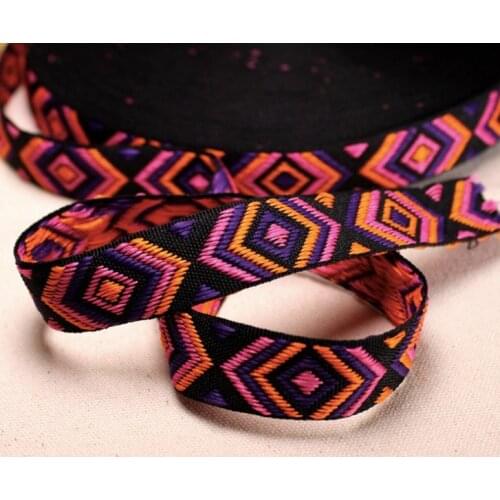 Embroidery ethnic jacquard webbing woven tape lace ribbon trim 2.5cm tribal boho DIY garment bag gift accessory native zakka sew