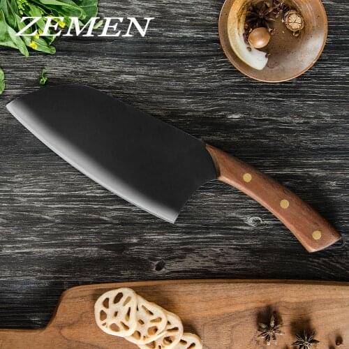 ZEMEN Chopping Knife7 Inch Stainless Steel Chopper Meat Vegetable Quality Wood Handle Professional Cleaver Cutter Kitchen Tool