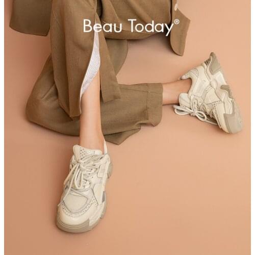 BeauToday Platform Sneakers Women Synthetic Leather Mesh Patchwork Lace Up Closure Female Chunky Sole Trainers Handmade 29417