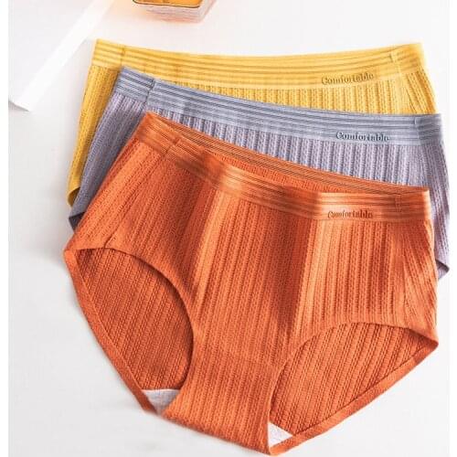 Wasteheart Women Fashion Yellow Red Cotton Mid Waist Panties Underwear Lingerie Seamless One-Piece Briefs Underpants M L XL