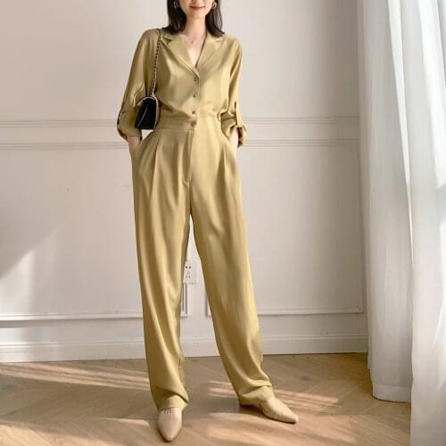 Jumpsuit womens spring and autumn 2021 new temperament Satin Jumpsuit fashion suit 0418