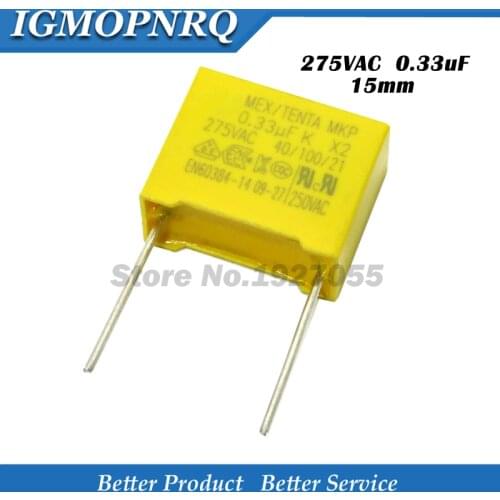 20pcs 330nF capacitor X2 capacitor 275VAC Pitch 15mm X2 Polypropylene film capacitor 0.33uF