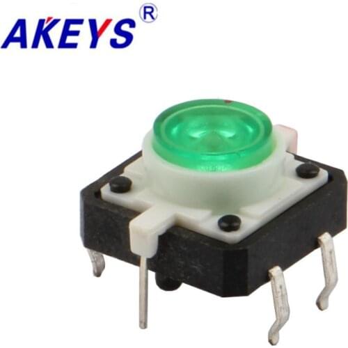 10PCS TS-G010 12*12 Momentary LED push button switch 6 pin DIP type vertical with column green top red top