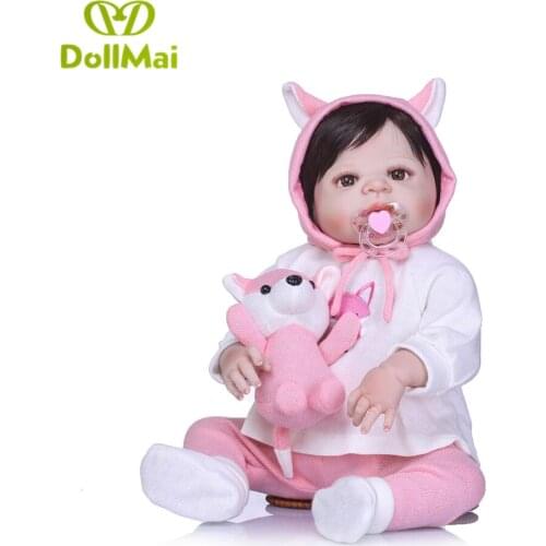 23" Full Silicone Reborn Girl Baby Doll Toy Lifelike handmade baby model infant dolls baby Child play house bonecas for sale