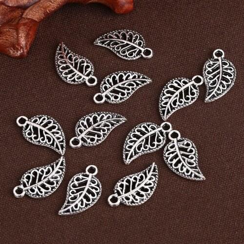 30pcs/lot Charms Tree Leaf 10x19mm Antique Making Pendant fit Vintage Tibetan Silver Green Color Charms DIY Handmade Jewelry