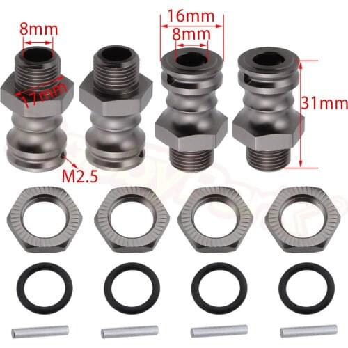 4pcs/lot 1/8th Aluminum Wheel Hex Hubs 17mm 23MM Extension Adapter With Steel Pin Inner Diameter 8mm + O-Ring For RC Hobby Car