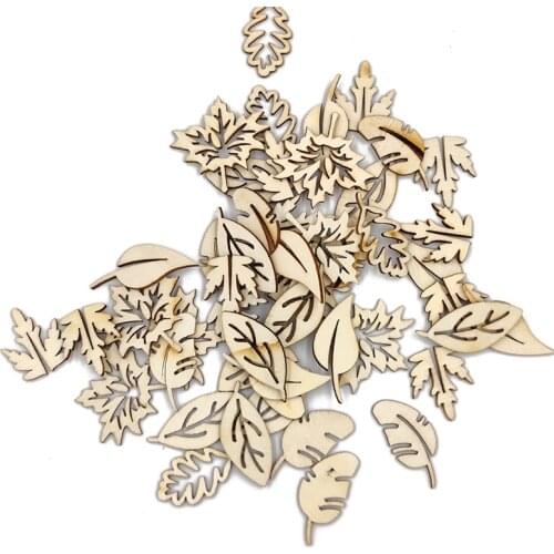 50pcs Wood Leaf Cutouts Shapes Wooden Craft Tag Decoupage Embellishments DIY Scrapbooking Card Making Wood Art Decoration Button