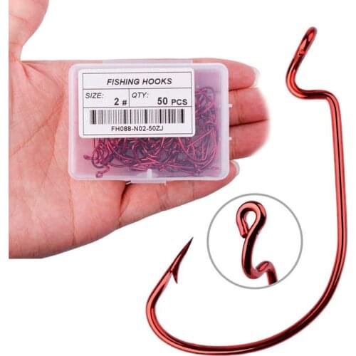 50pcs Wide Gap Worm Fishing Hooks Jig Crank Big Bass Hook Black High Carbon Steel Crank Barbed Hook for Soft Fishing Lure