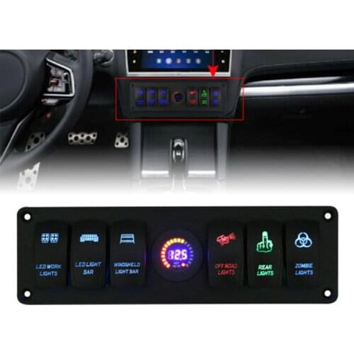 12V 6 Gang Rocker Auto Switch Panel Circuit Breaker LED Voltmeter RV Car Marine Boat Switch Panel Led Switch Pane