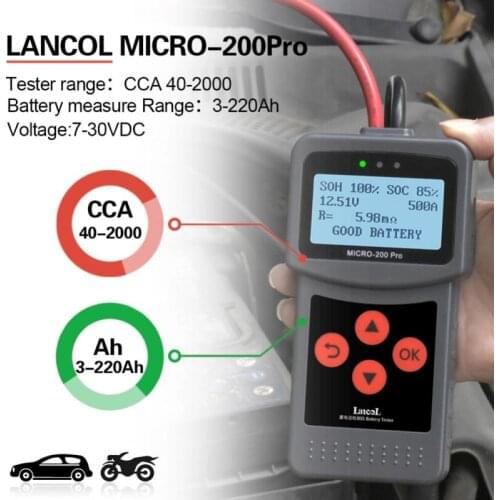 Car Battery Tester Micro-200Pro 12V 24V Car Battery Tester Diagnostic For the Car Quick Cranking Charging Diagnostic Charger Too