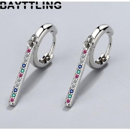 BAYTTLING 925 Sterling Silver 30MM High Quality Colorful Zircon Pendant Long Earrings For Women Fashion Jewelry Birthday Gift