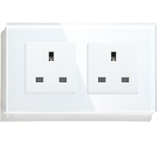 BSEED UK Standard Double Socket Wall Socket 110V-250V White Black Gloden Crystal Glass Panel 146*86mm