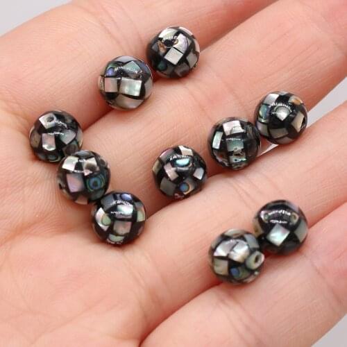 4pcs Natural Shell Loose Spacer Beads Round Ball Shape Abalone Shell With Hole For Jewelry Necklace Bracelet Accessory 8mm 12mm