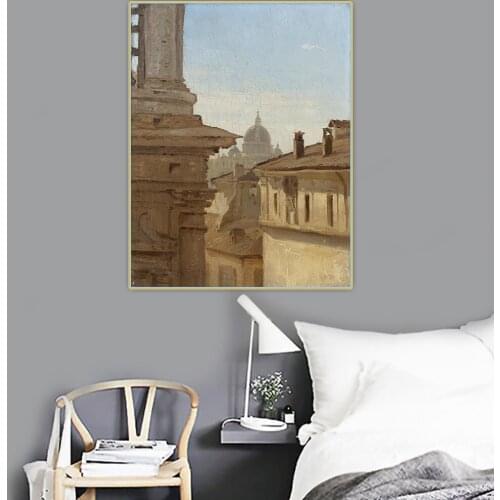 Citon Jean Baptiste Camille Corot《View of the rooftops of Rome with St. Peters Basilica》Canvas Oil painting Home Decoration
