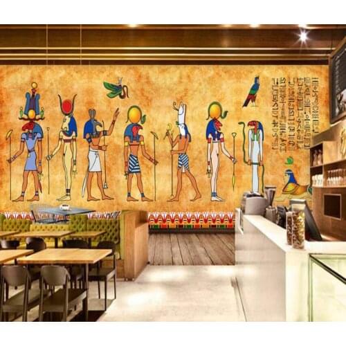 CJSIR Vintage Egyptian Fresco Bar Restaurant Background Wall Custom Large Mural Green Wallpaper Papel De Parede Para Quarto
