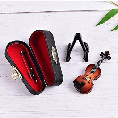 Baby Toy Musical Instrument For Baby Mini Violin Dollhouse Miniature Instrument Wooden Model Decor With Bow Case Kids Gift
