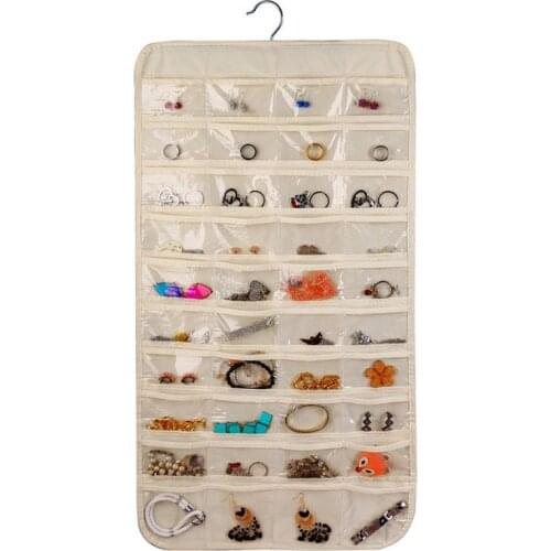 80 Pockets Double Sided Hanging Jewelry Display Organizer Storage Bag Non-woven Foldable Ring Necklace Bracelet Pouch