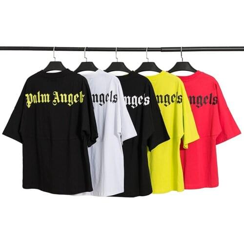 Palm Angels 21SS Letter Logo Short Sleeve Round Neck Men Women T-Shirt, Unisex, Lovers, Couple Style, Cotton, Boyfriend Gift