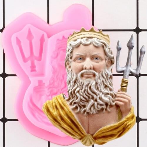 King Neptune Bust Silicone Molds Man Cupcake Topper Fondant Cake Decorating Tools Cookie Baking Candy Chocolate Gumpaste Moulds