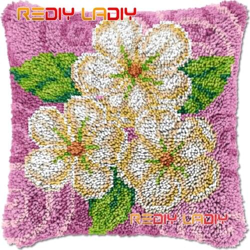 Latch Hook Cushion Flowers Bouquet DIY Needlepoint Kits Chunky Acrylic Yarn Arts Crocheting Lofty Pillow Case Hobby & Crafts