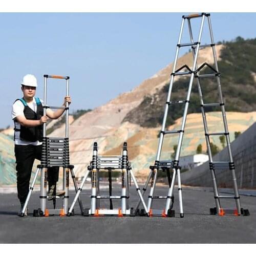 2.9M+2.9M Herringbone Ladder/5.8M Straight Ladder Aluminum Multifunctional Foldable Telescopic Anti-tilt Engineering Ladder