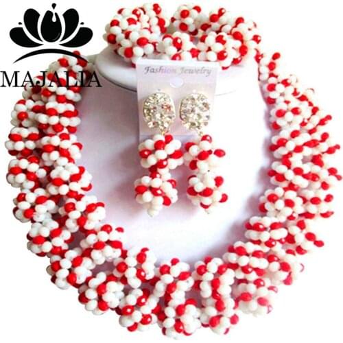 Trendy White Nigerian wedding African beads jewelry set crystal necklace bracelet earrings Majalia A well-known brand 1033