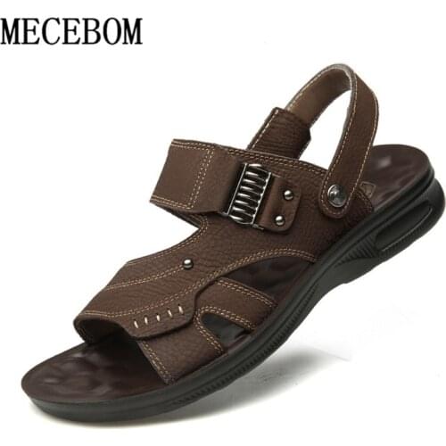 Summer Sell Well Mens High Quality Cowhide Sandals Individual Metal Decoration Leisure Set Foot Beach Slippers Men Sandals