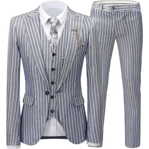 2019 new fashion Men Suit 3 piece V Neck Leisure Notched Lapel Tuxedos Men Suits for Wedding (Jacket+Pants+Vest)