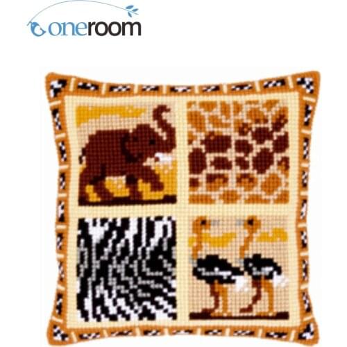 N3TH CX0163 Animals 01 DIY Acrylic Yarn Embroidery Pillow Tapestry Canvas Cushion Front Cross Stitch Pillowcase