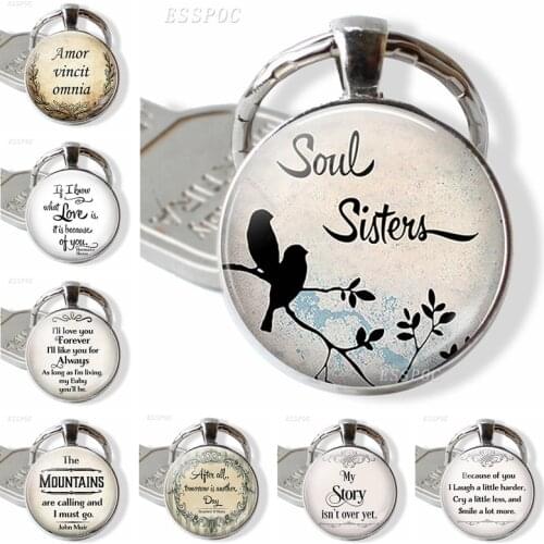 Soul Sisters , Bosom Friend , I'll Love You Forever Quote Glass Cabochon Jewelry Best Friends Keychain Women Men Pendant Gift