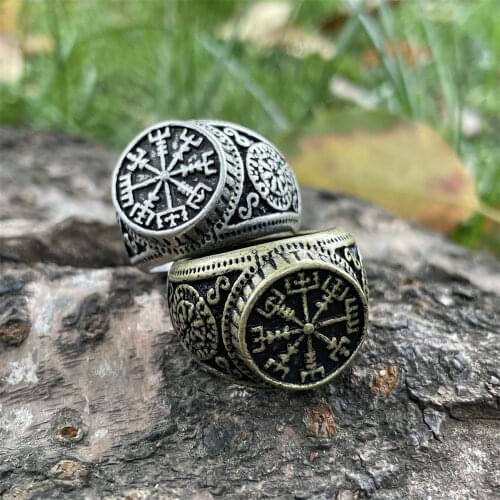 Nostalgia Vegvisir Compass Viking Ring Nordic Runes Mens Signet Rings Dropshipping 2019