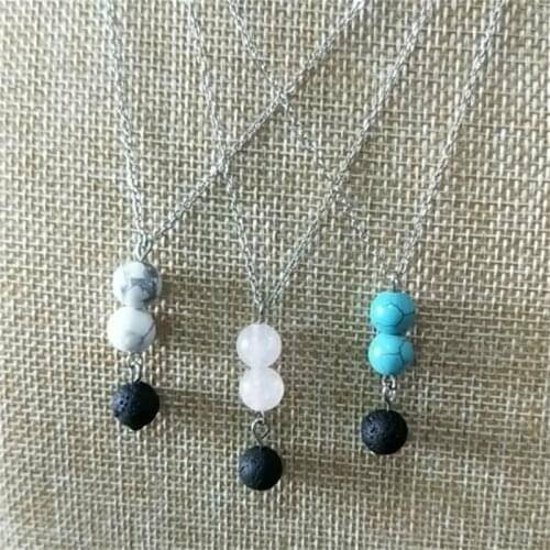 Natural Stone Necklace Black Lava Stone Bead Aromatherapy Essential Oil Perfume Diffuser Necklace Jewelry Gift