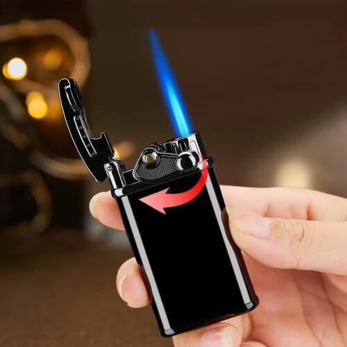 Personalized Creative Electronic Windproof Metal Gas Lighter Torch Butane Blue Flame Turbo Cigar Accessories Mens Smoking Set