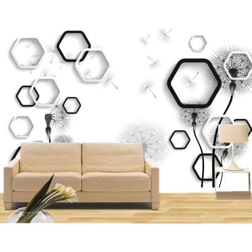 Custom 3d mural.Fresh black and white dandelion modern wallpaper,living room tv sofa wall children bedroom mural papel de parede