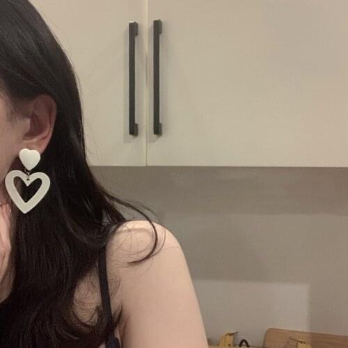 YAOLOGE For Women White Heart Acrylic Drop Earrings Trendy Alloy Ear Accessories 2021 Trend Festival Party Gift Fashion Jewelry