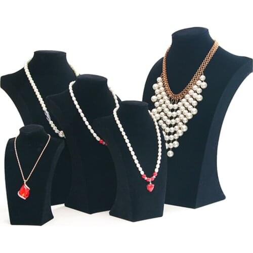 Black Velvet Portrait Necklace Display Rack Stand Holder Jewelry Display Jewelry Mannequin Bust Pendant Necklace Window Display