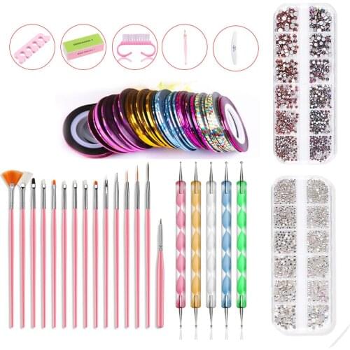 Nail Rhinestone with Dotting Pen & Brush &Nail File Clear Flat Bottom Multi-size Crystals Nail Art 3D Decoration Strass Gem