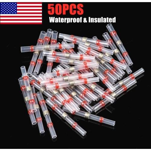 50PCS Waterproof Heat Shrink Solder Seal Sleeve Wire Butt Connectors Electrical Wire Terminals Insulated Butt Splices
