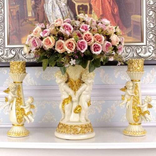 Creative 3 Little Angel Boys Holding Hands Figurines Dried Flowers Vase Decorative Crafts For Home Wedding Decoration Ornaments