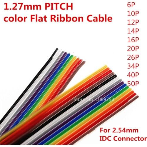 2meters 1.27mm 10P 14P 16P 20P 26P 34P 40P 50P Flat IDC Ribbon Extension Cable Rainbow DuPont Wire For 2.54mm Connect