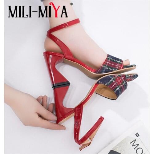 MILI-MIYA New Arrival Women Sandals Fabric&Pu Buckle Strap Ankle Wrap Square Heels Square Toe Dress Summer Shoes For Ladies