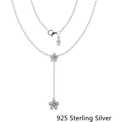 CKK 925 Sterling Silver Dazzling Daisies Necklace Pendants For Women Original Jewelry Making Holiday Gift