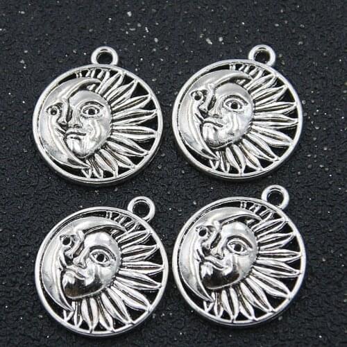 15PCS 19X22mm Hollow Sun Moon Smile Face Round Charms Metal Alloy Pendant Jewelry DIY Necklace Bracelet Earrings Marking